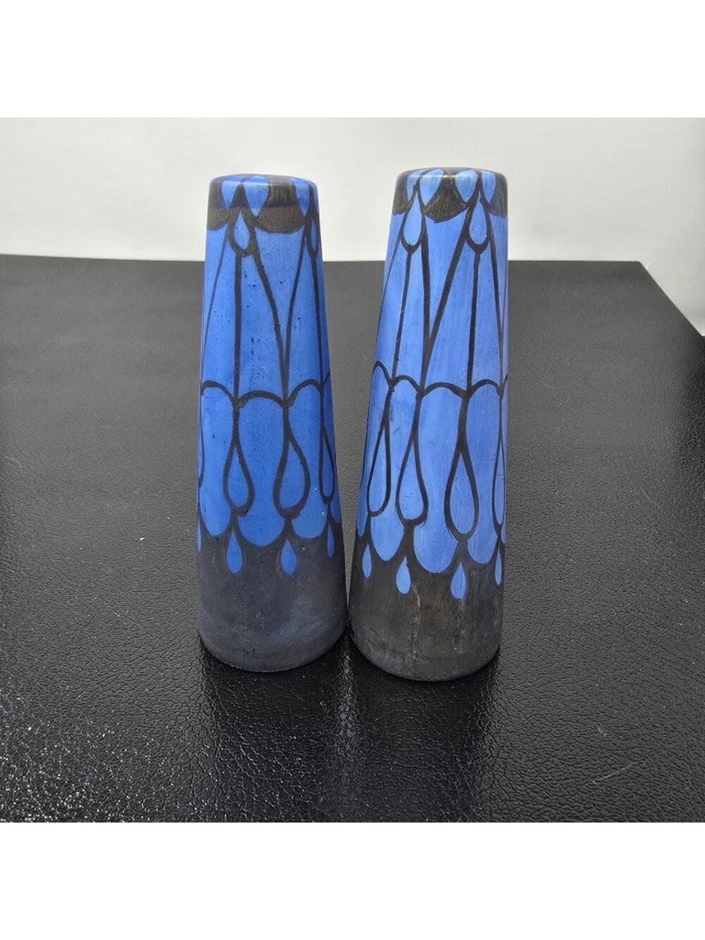 Studio Painted Signed Blue Black Salt Pepper Shakers Pacific Northwest OOAK